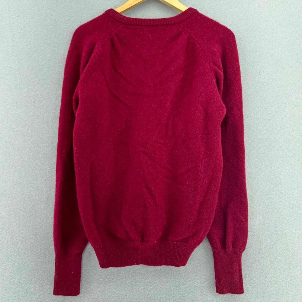 VTG Hunt Club Lambswool V-Neck Sweater Burgundy Red Made in USA SZ L 1990s Prep